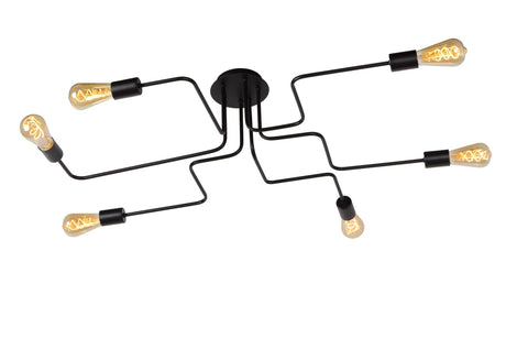 Plafonnier Lester à 6 lumières, proche du plafond, noir 75x100x20cm (2)