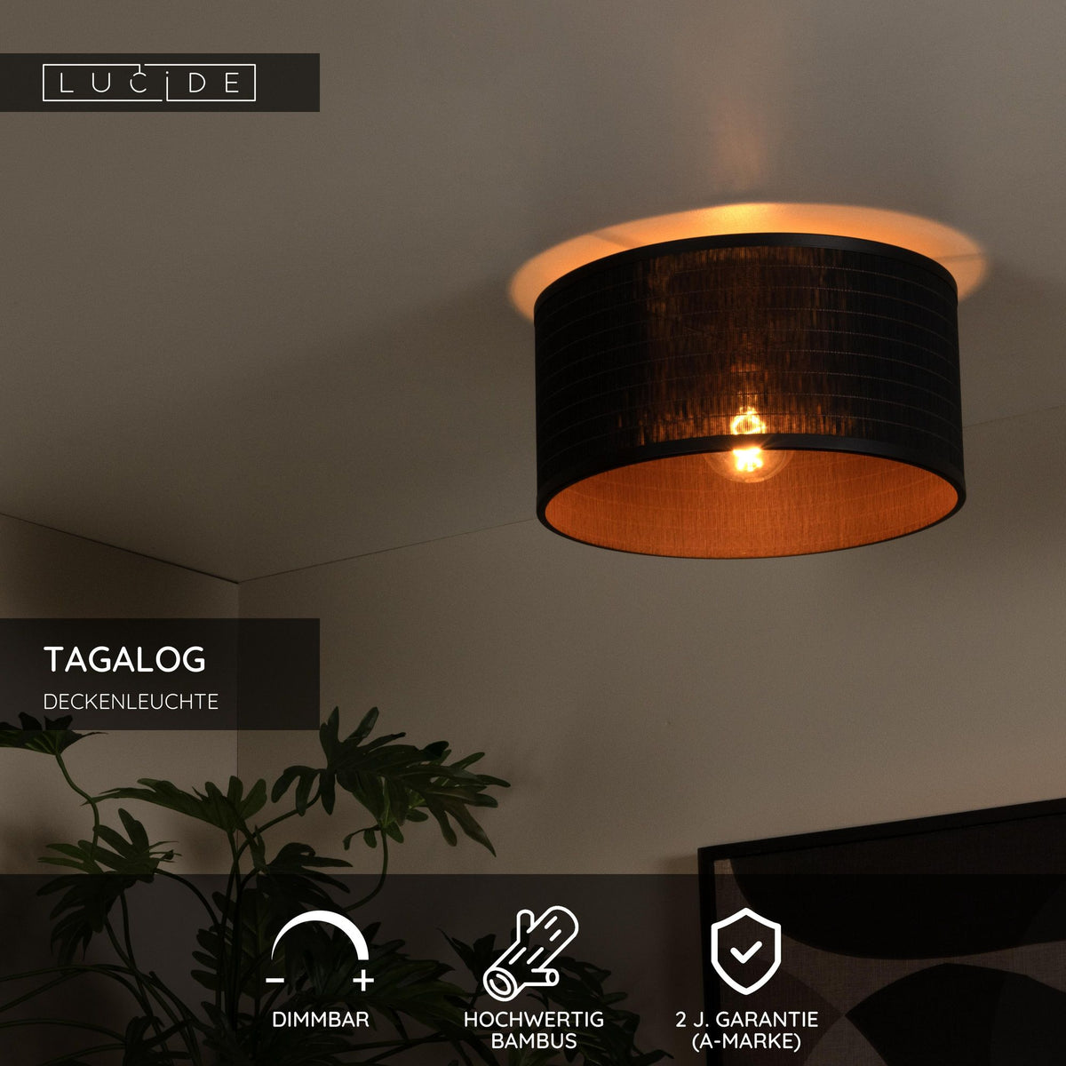 Plafonnier Tagalog à 1 lumière avec abat-jour en bambou Ø 40 cm (5)