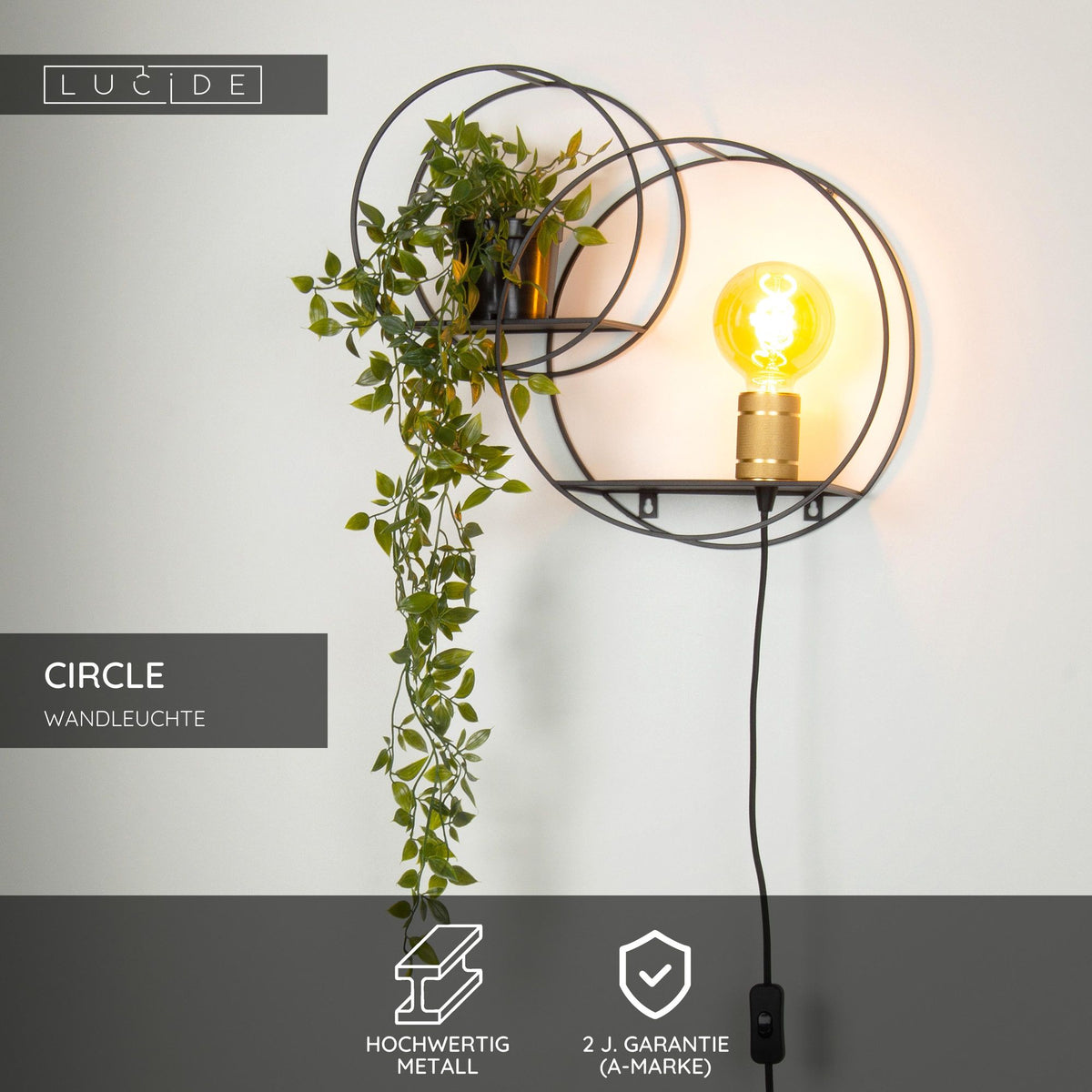 Wandleuchte Circle mit Ablage Schwarz/Messing (5)