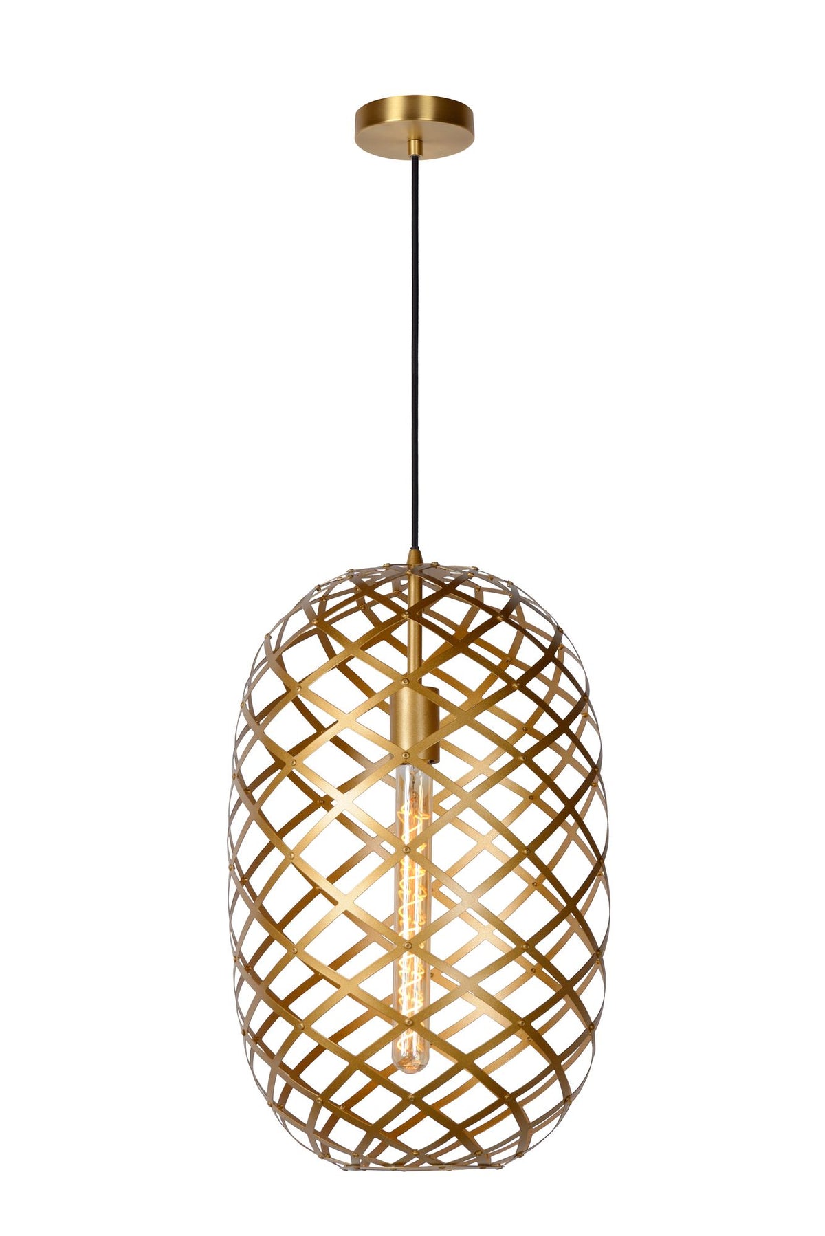 Wolfram oval pendant light, height-adjustable, with elliptical metal rings Ø 32cm (1)