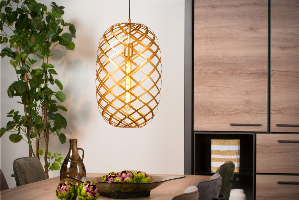 Wolfram oval pendant light, height-adjustable, with elliptical metal rings Ø 32cm (3)