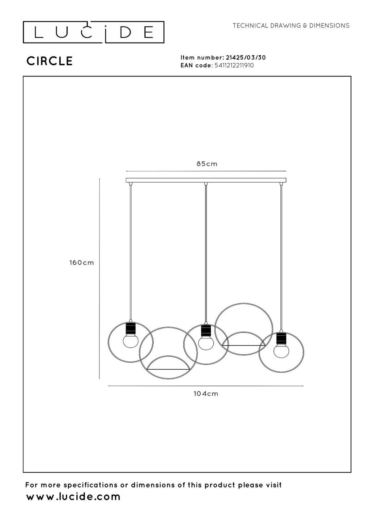 Pendelleuchte Circle 3-flammig Schwarz, Messing 104 cm (6)
