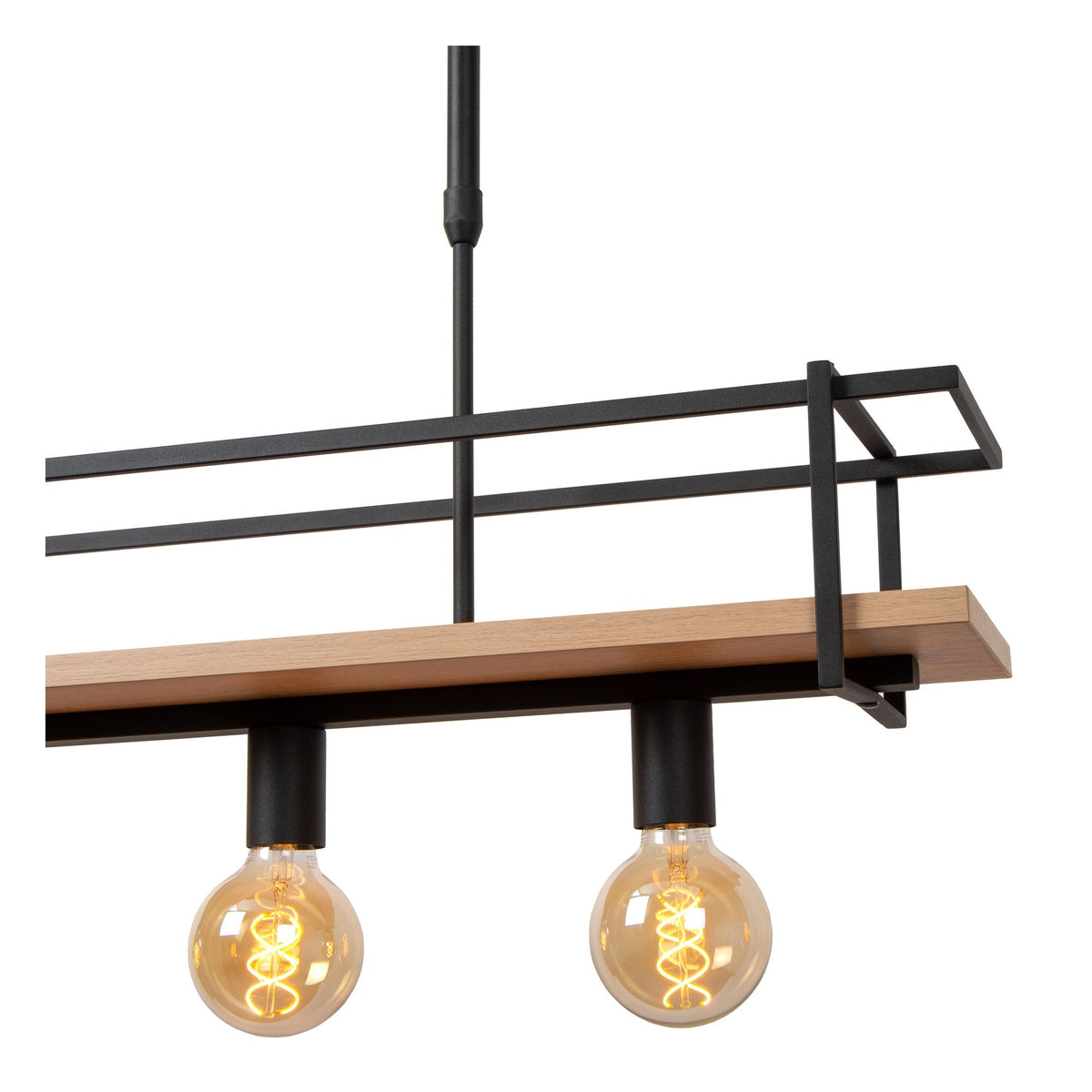 Lámpara colgante Milonga de 4 luces con pantalla de madera, altura regulable, negra (3)