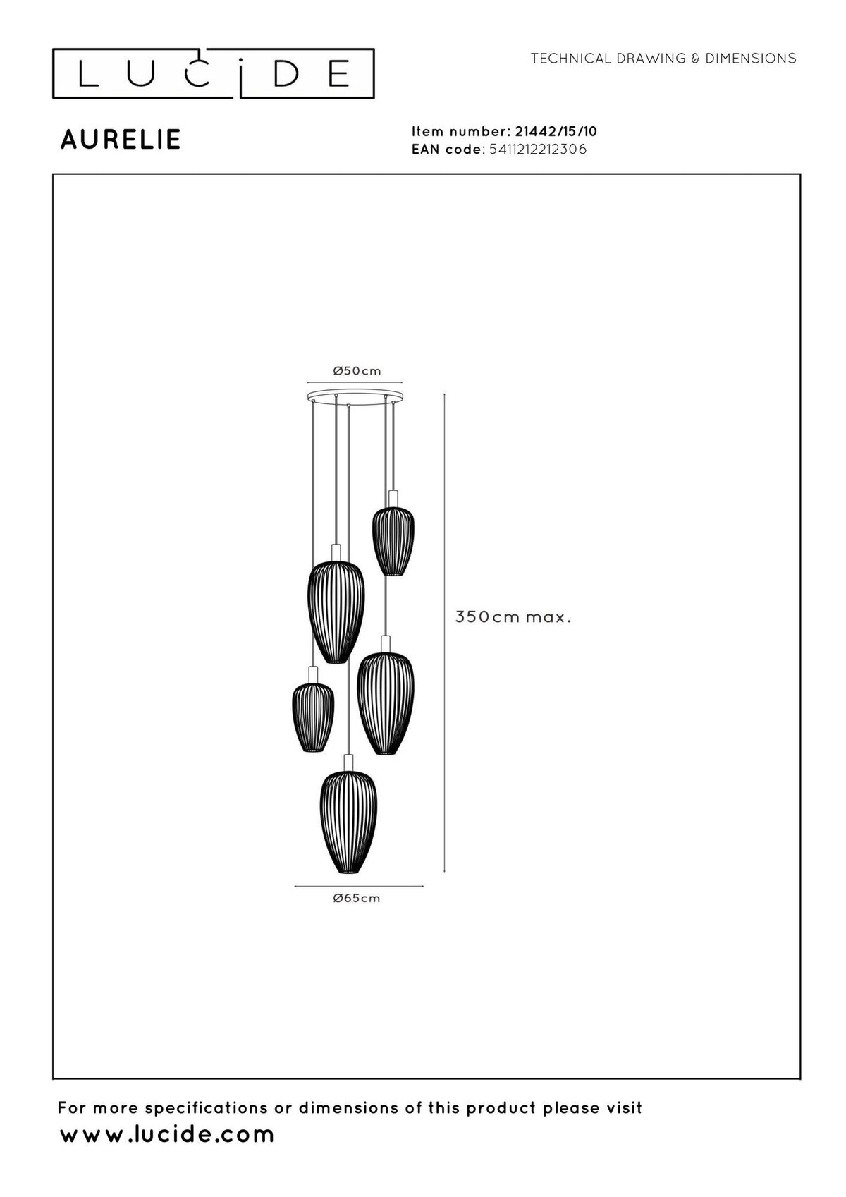 Aurelie 5-light pendant light height-adjustable dimmable Gold (4)