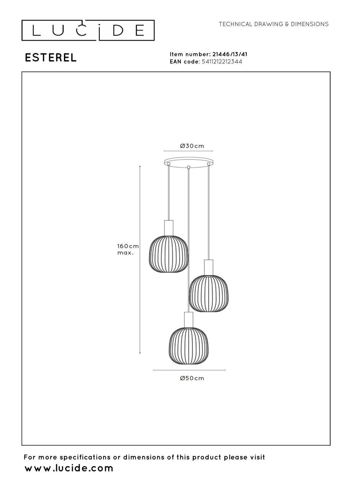 Esterel pendelarmatur 3-lampet høydejusterbar 50 cm (6)