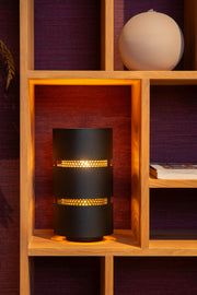 Table lamp Rosas in cylindrical shape, 1-light, black, brass (1)
