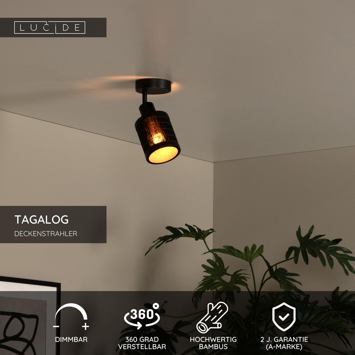 Deckenspot Tagalog schwenkbar mit Bambusschirm (5)