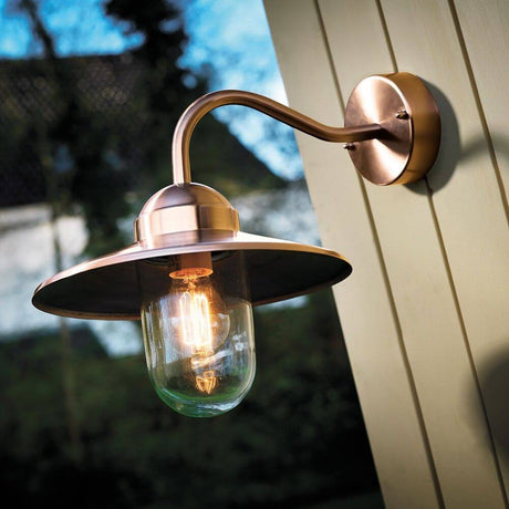 Luxembourg outdoor wall lamp copper with integrated sensor and classic design.