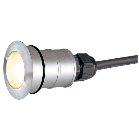 Power Trail-Lite Round stainless steel 316 1W LED 3000K IP67 with mounting accessories and cable.