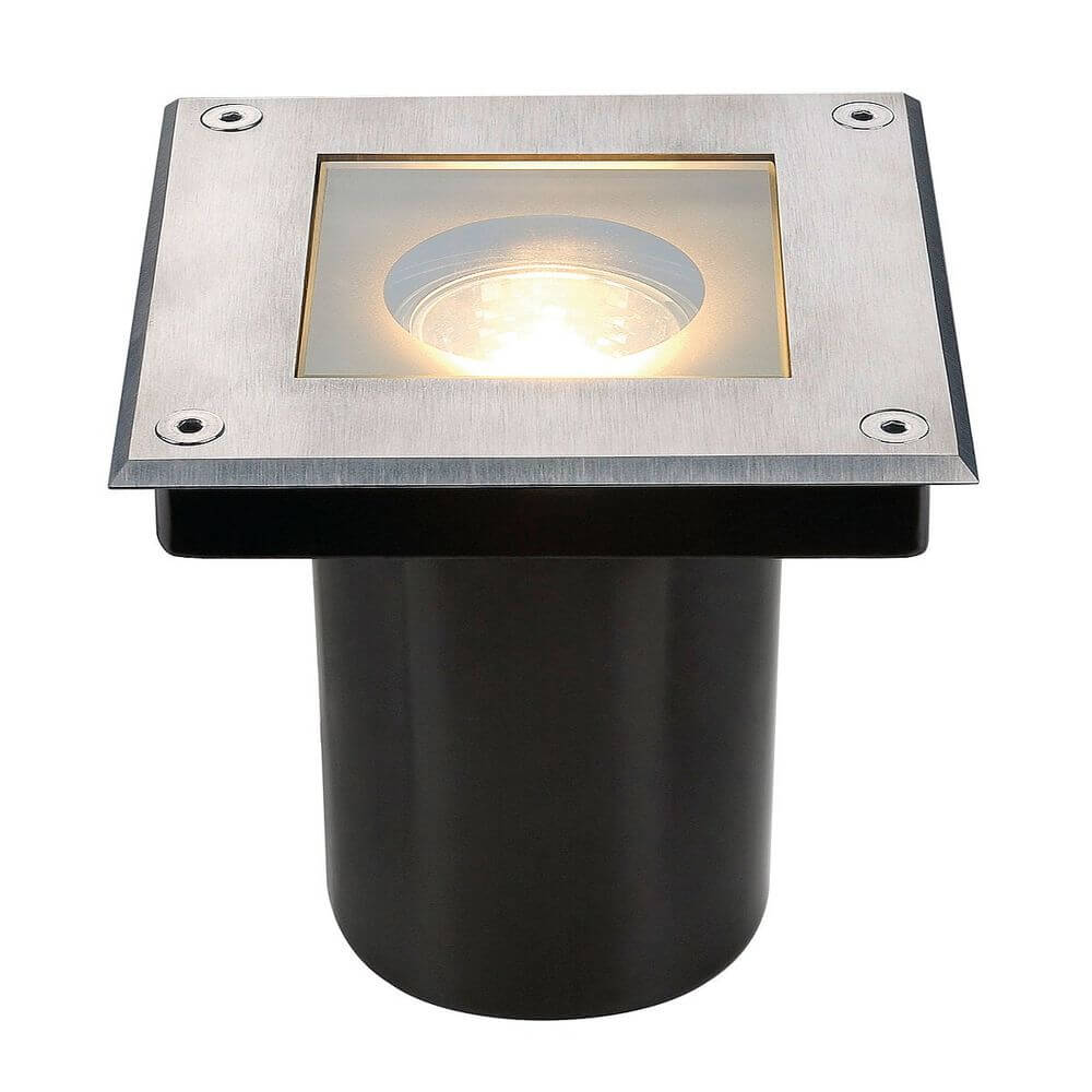 Dasar Square GU10 Bodeneinbaustrahler Edelstahl max. 35W IP67 mit quadratischer Edelstahlblende und Glasabdeckung