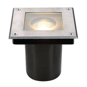 Spot encastrable de sol Dasar Square GU10 en acier inoxydable max. 35W IP67 avec cadre carré en acier inoxydable et couvercle en verre