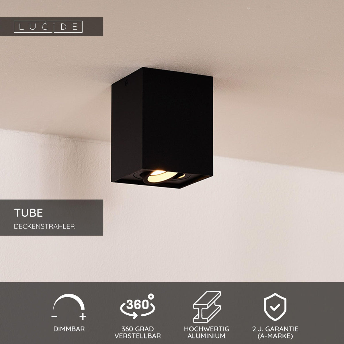 Projetor de teto Tube 1-luz orientável quadrado (6)