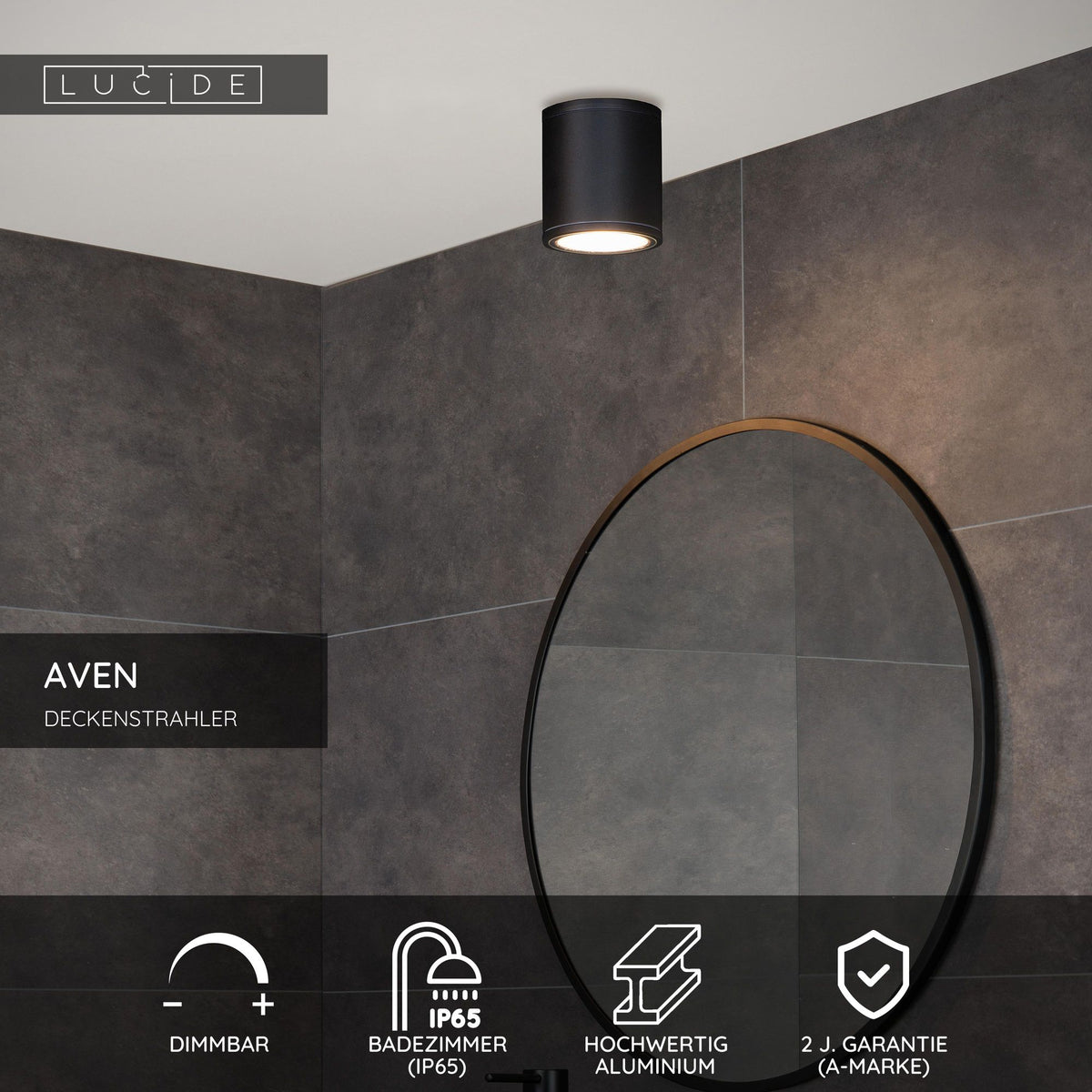 Badezimmer-Deckenstrahler Aven IP65 1-flammig Ø 9cm dimmbar (4)