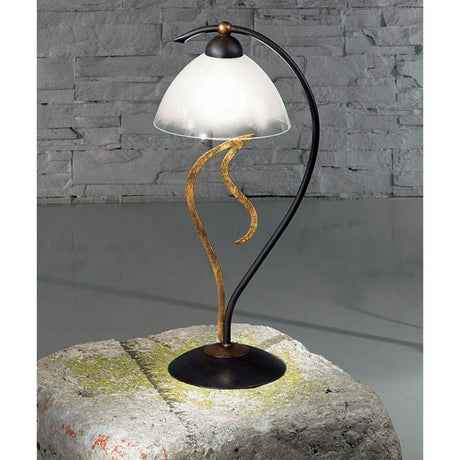 Amabile table lamp 46 cm antique rust with gold, white glass on stone table with modern design.