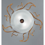 Amabile Deckenleuchte 2-flammig Glas Weiß Ø 60cm mit goldenen Verzierungen an der Wand.