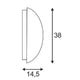 Maßzeichnung der Meridian 2 Wandleuchte silbergrau E27 ESL max. 25W IP54, Maße 14,5 cm x 38 cm.