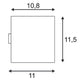 Maße der SITRA CUBE Wandleuchte weiß GX53 max. 9W, 10,8 cm Breite und 11,5 cm Höhe.
