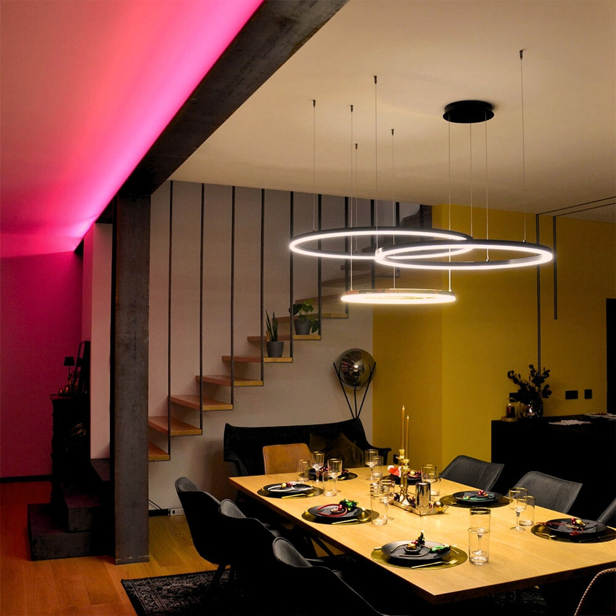s.luce Lampada a sospensione ad anello LED a 3 luci eccentriche