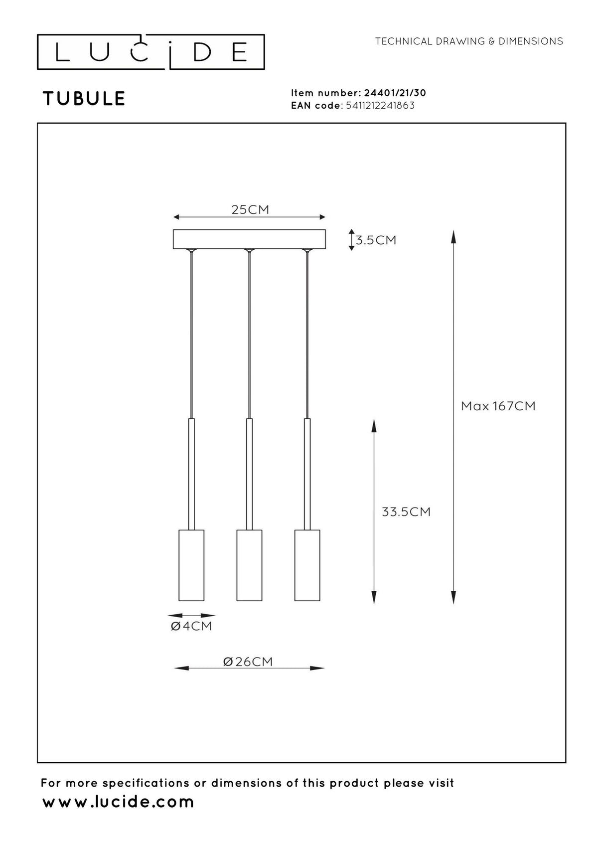 LED-Pendellampe Tubule 3-lyskilder Sort 26cm (6)
