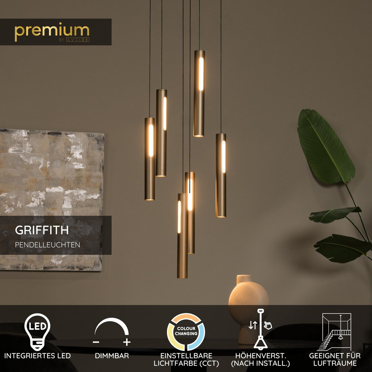 LED-Pendelleuchte Griffith 6-flammig CCT dimmbar Bronze (5)