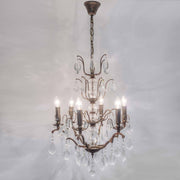 Suspension 6 lumières Cristallo fer-verre brun antique-or avec accents en cristal