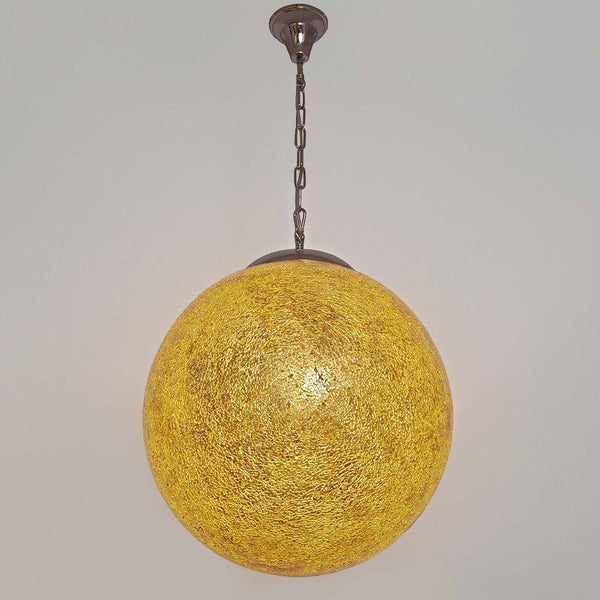 Pendelleuchte Narziso Glasmosaik Amber, goldene runde Lampe mit Mosaikdesign, hängende Deckenleuchte aus Glas.
