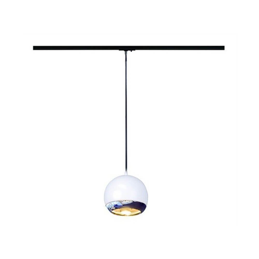 Light Eye 1-Phasen Pendelleuchte Weiß, Chrom an Hochvolt-Schiene mit LED Leuchtmittel.