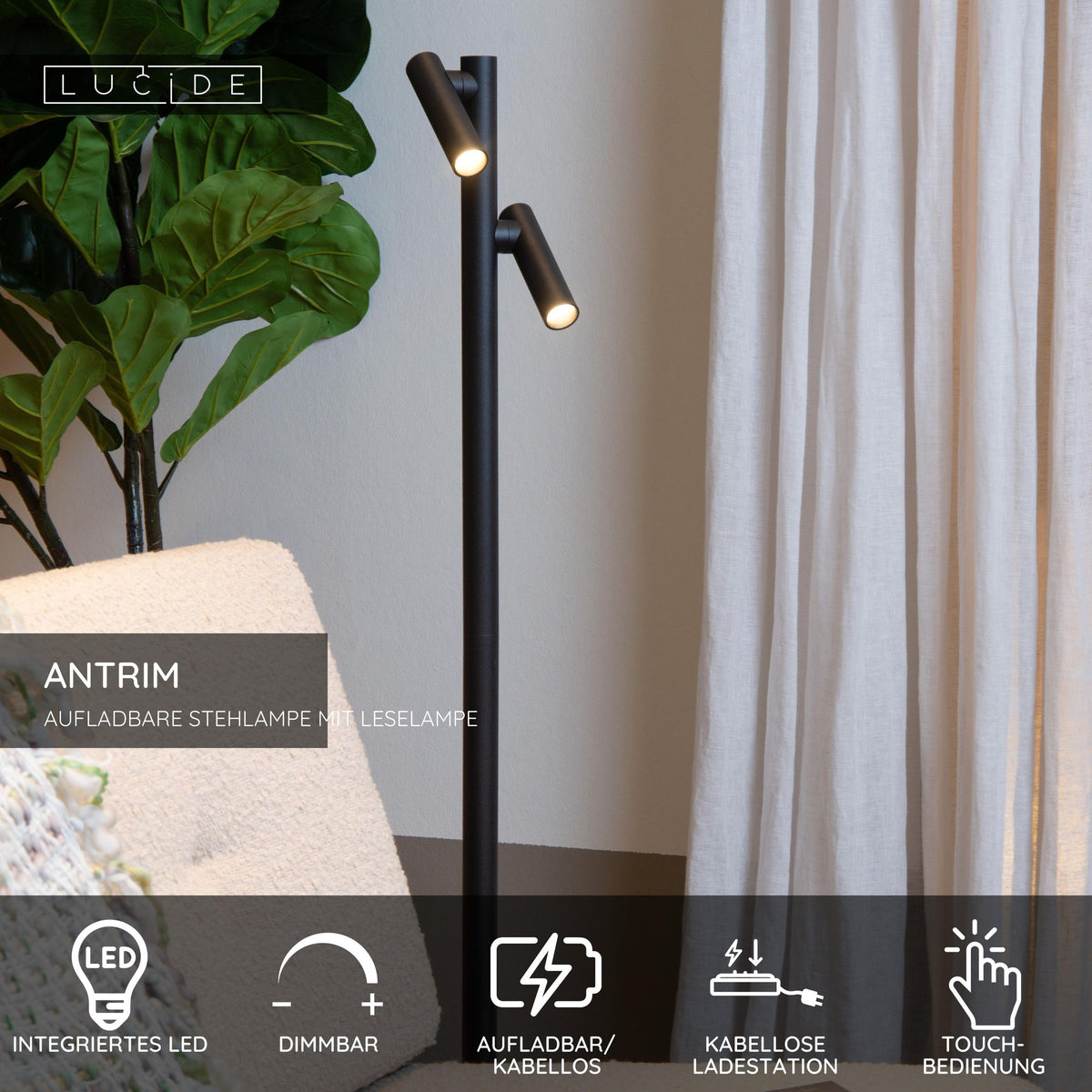 LED-Lese-Stehleuchte Antrim 2-flammig mit Akku (5)