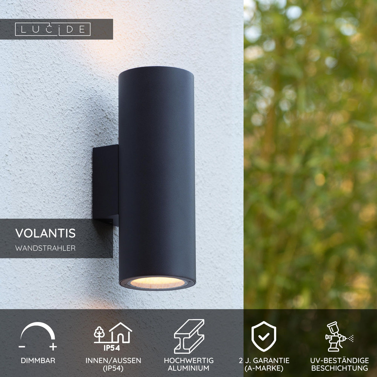 Außenwandstrahler Volantis 2-flammig Up & Down IP54 Schwarz (3)