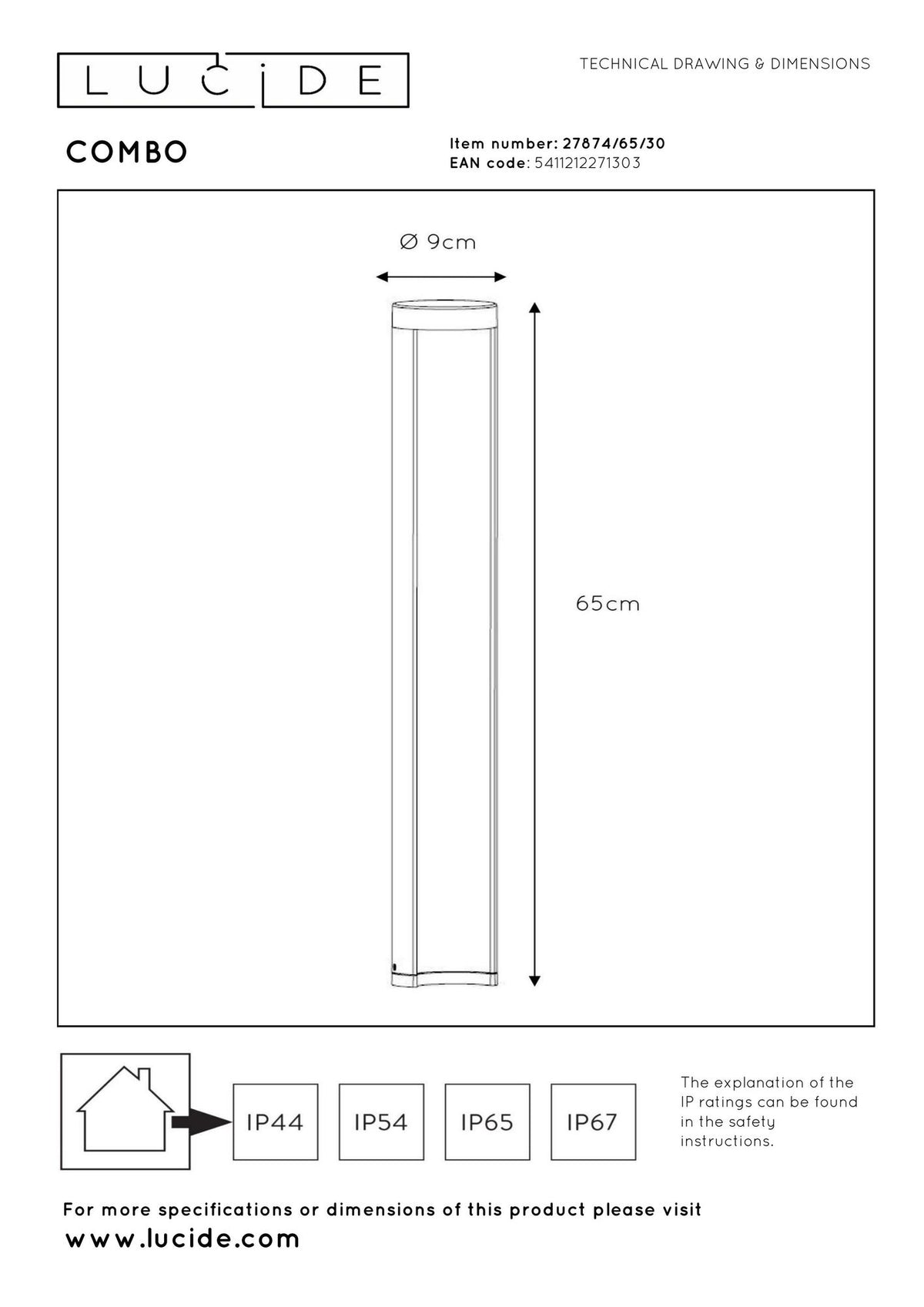 LED-Pollerleuchte Combo IP54 65cm 3000K Schwarz (5)