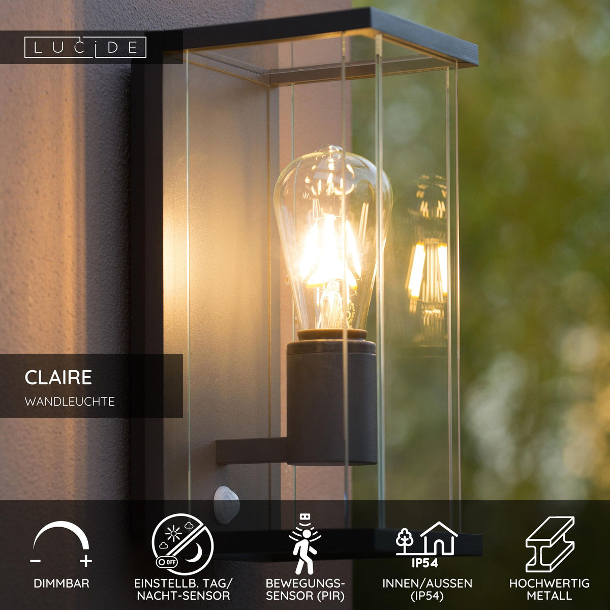 Applique da esterno Claire IP54 antracite con sensore di movimento 29 cm (6)