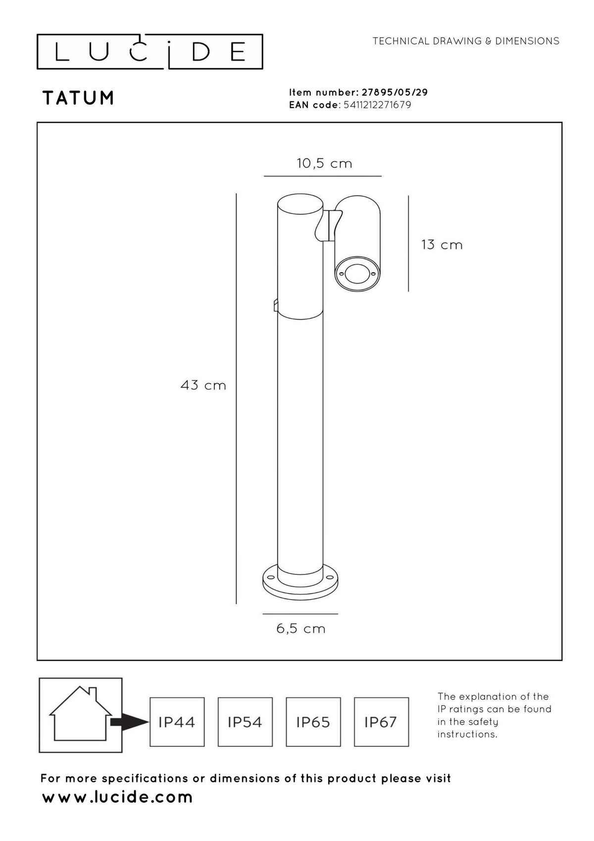 LED-Bolderlamp Tatum draaibaar IP65 43cm Warmwit (7)