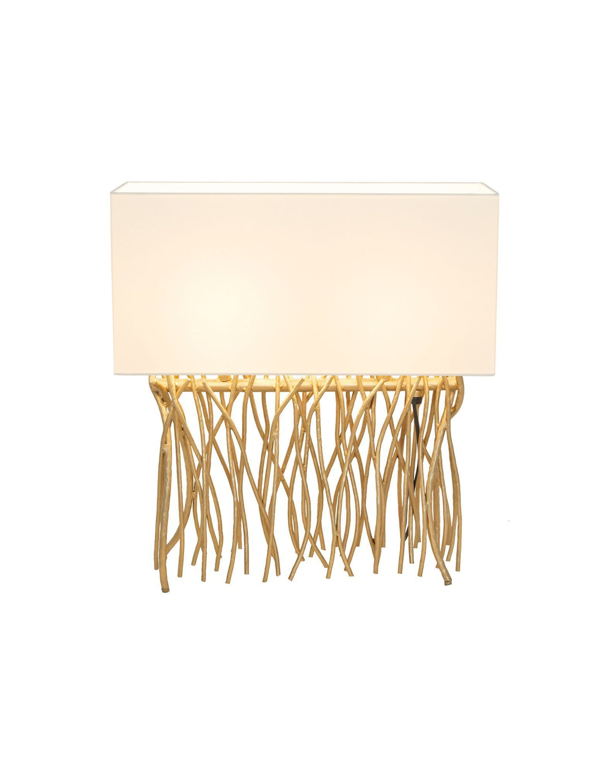 Tischlampe Capri 2-flammig mit ecru Schirm, Kordelverzierung am Sockel, 50x18cm Frontansicht