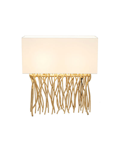 Tischlampe Capri 2-flammig mit ecru Schirm, Kordelverzierung am Sockel, 50x18cm Frontansicht
