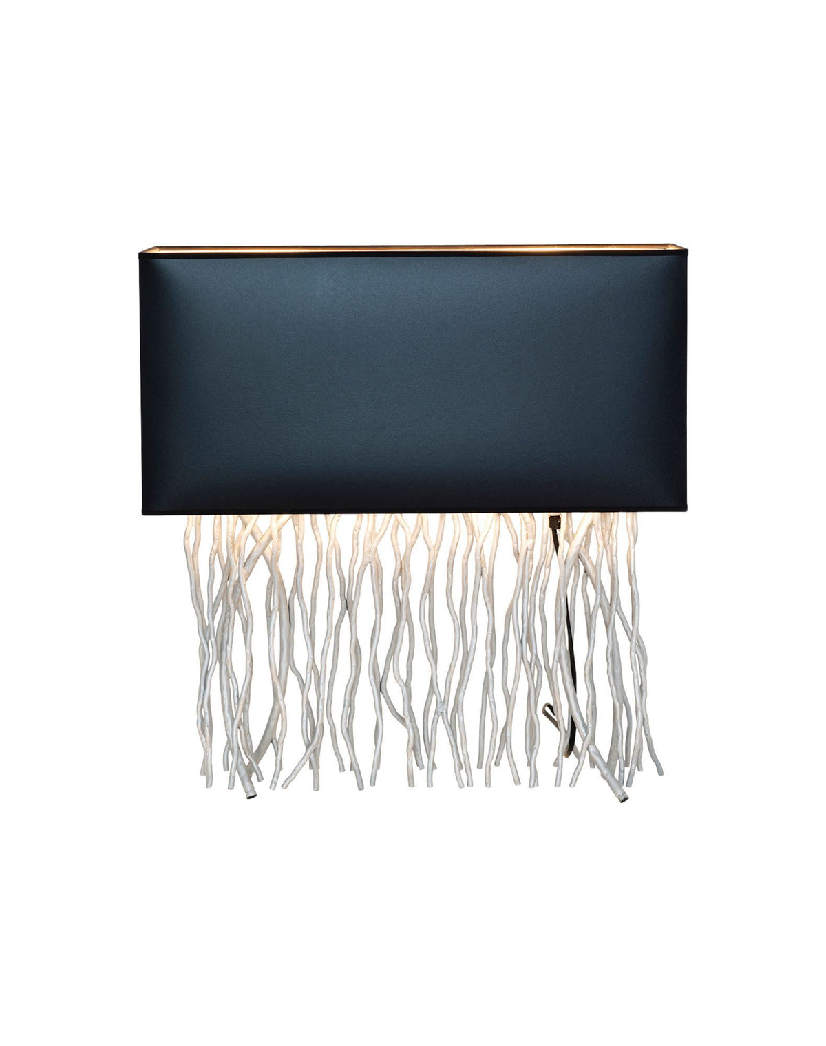 Tischlampe Capri 2-flammig mit schwarzem Stoffschirm und Fadenbehang, 50x18cm Frontansicht