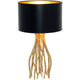 Bordlampe Capri liten metall gull-svart med gyldne grener og svart lampeskjerm.