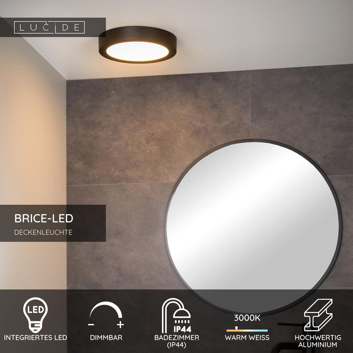 LED-Bad-Deckenleuchte Brice dimmbar IP44 rund Ø 24cm (4)