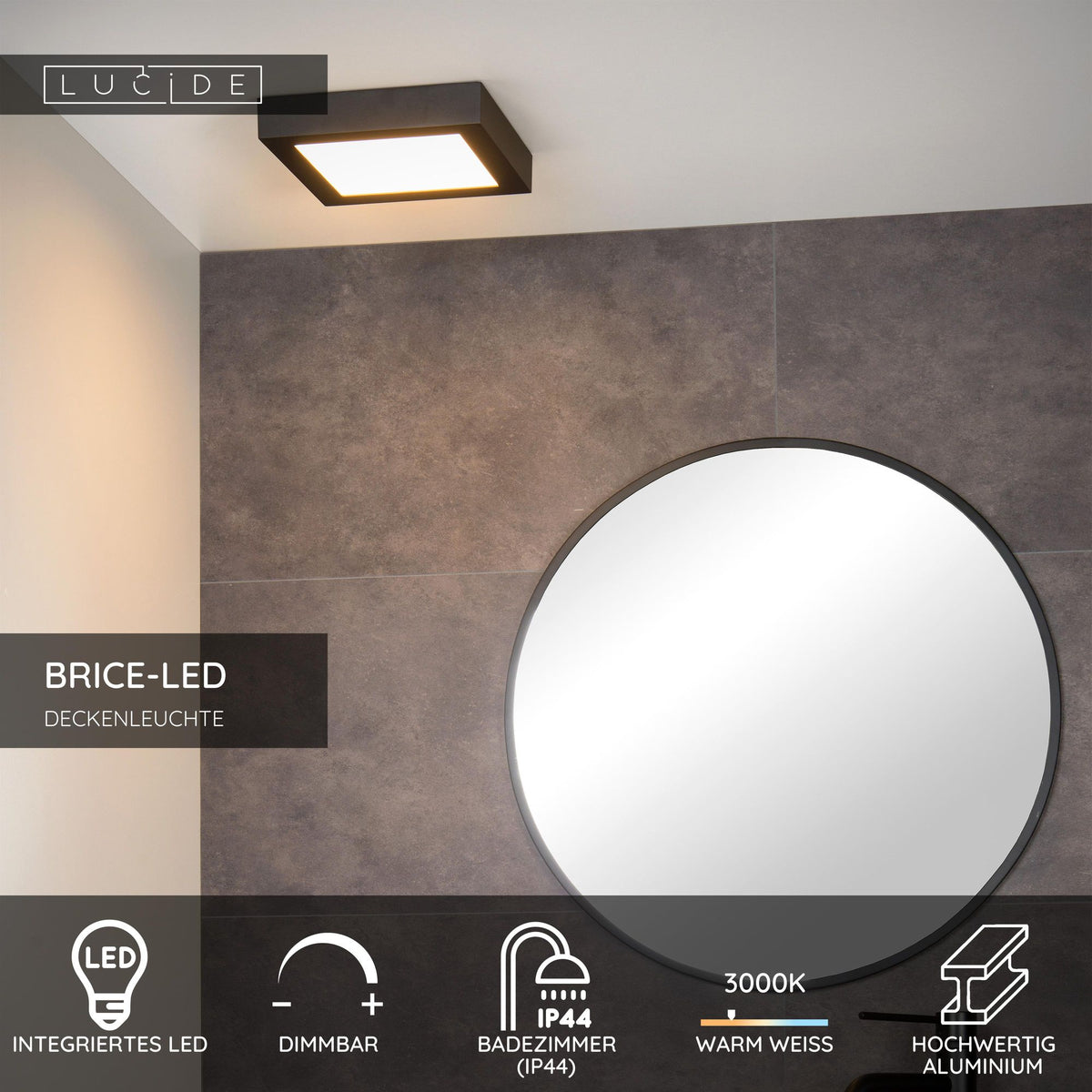LED-Bad-Deckenleuchte Brice dimmbar IP44 quadratisch 22x22cm (4)