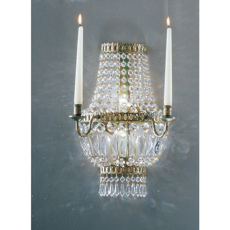 Candela væglampe 2-pærer grøn-antik med guld 47cm - elegant væglampe med krystaller og stearinlys.
