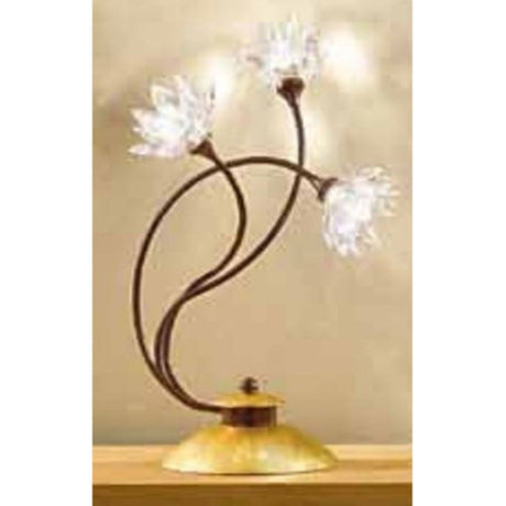 Fiorella Gold Tischleuchte 3-flammig Arme Rost-antik Ø 25cm mit elegantem Blumen-Design und goldener Basis.