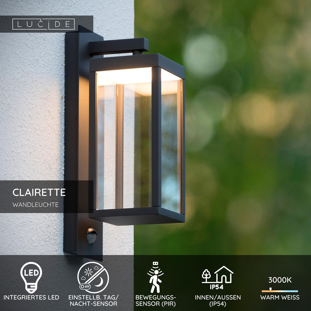 LED-Clairette outdoor wall light with motion sensor IP54 (6)