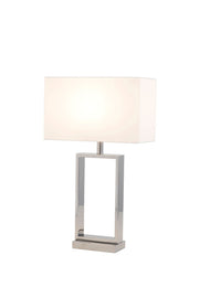 Tischlampe Sprazzo Seidenstruktur mit Schirm Rechteckig mit Edelstahlfuß und klarem modernem Design