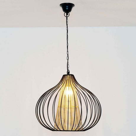 Lámpara colgante Capello Gross hierro negro-dorado con diseño moderno y luz cálida.