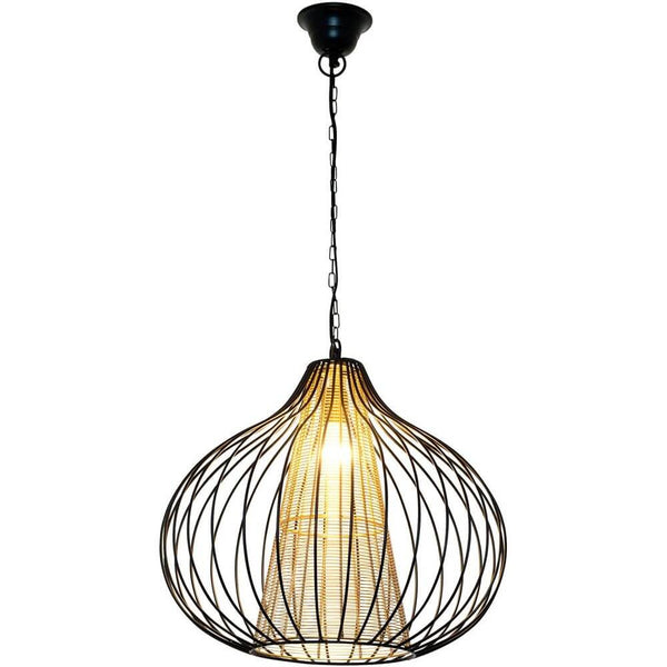 Pendelleuchte Capello Gross Eisen Schwarz-Gold, schwarze Eisen-Pendelleuchte mit goldener Innenfläche für warmes Licht