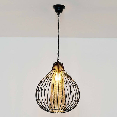 Lampa wisząca Capello z żelaza w kolorze czarno-złotym, o plecionym designie i ciepłym świetle.