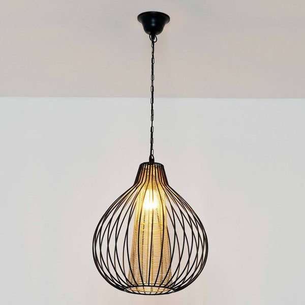 Pendelleuchte Capello Eisen Schwarz-Gold mit geflochtenem Design und warmem Licht.