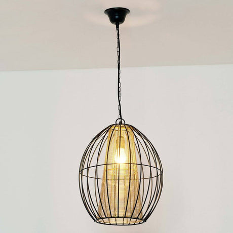 Lampa wisząca Capello z żelaza w kolorze czarno-złotym, w eleganckiej, drucianej optyce z ciepłym źródłem światła.