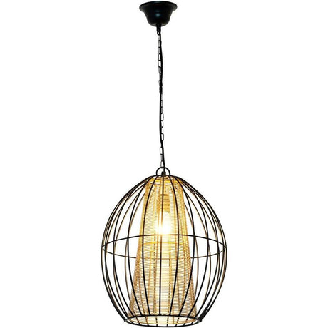 Lampa wisząca Capello z żelaza w kolorze czarno-złotym, z owalnym, ażurowym designem i ciepłą poświatą światła.