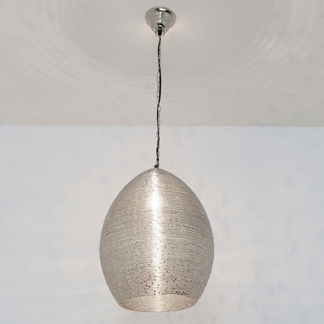 Lampada a sospensione Colibri in filo d'acciaio nichelato argento dal design moderno con finitura lucida.