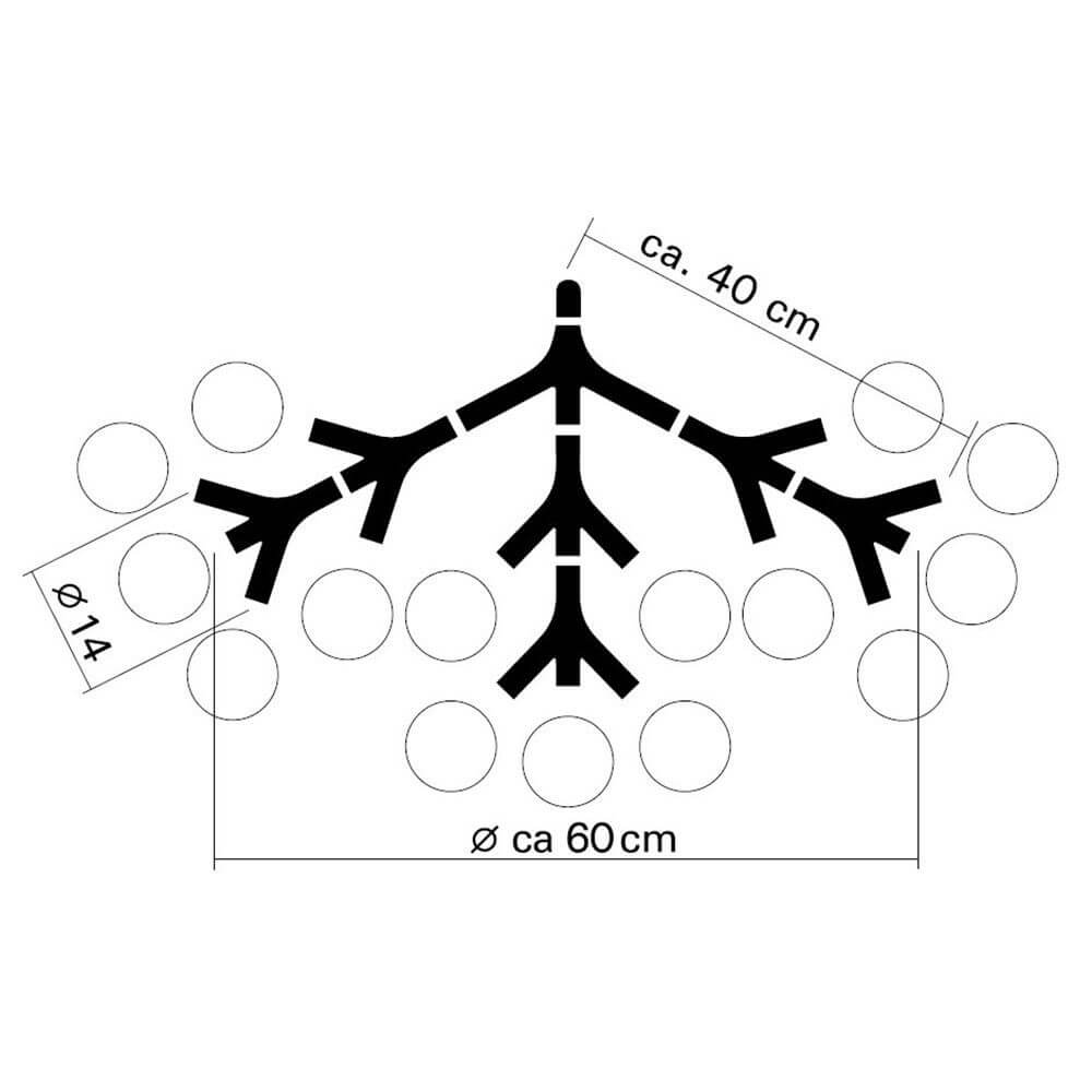 Technisches Diagramm der DNA Septo-15 Hängelampe Weiß mit Abmessungen und Formbeschreibung.